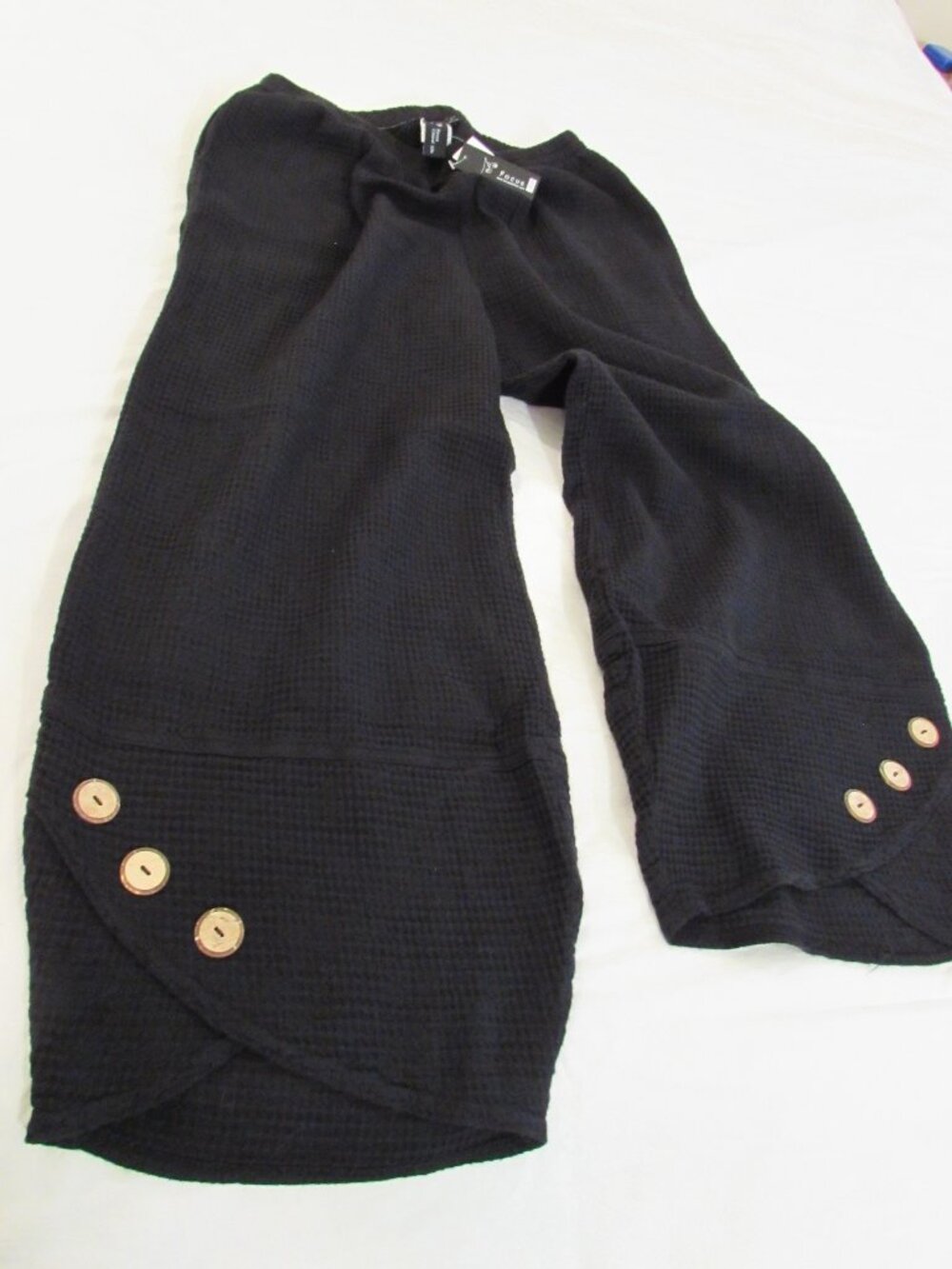 Focus Casual Life Black Cotton Waffle-knit Genie Ankle Pants Small
